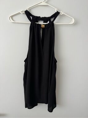 Black Halter Tank Top with Gold Accent